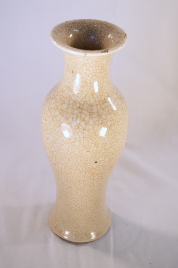 Chinese Crackled Tan and White Vase 9.5" Tall