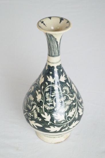 Chinese Black and Tan Pear Shaped Bottle Vase