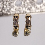 14k Gold & Diamond Earings ½ Caret Princess-Cut Diamonds Each Side; ¼ Carat Sapphire