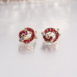14k Gold, Ruby And Diamond Earrings; ½ Carat Rubies each side + 3 small ac