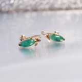 14k Gold & Jadeite Screw Back earing, Set With A Marquise Shaped Thought to be Jadeite