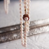 38” Strand Of Round, Pink Blush 6.5mm Cultured Pearls, 14k Pearl and Ruby C