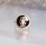 14k Gold Ring 1930’s style Center onyx with Nicer Australian Opal Center Accent, 6 x