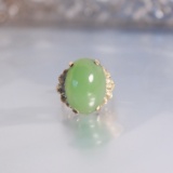 14k Gold/Jade Ring, Set With 18 x 12mm Jade Cabochon, Thought to be Nephrite