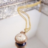 24k - GF - Blue and Gold Round Clock Locket Necklace