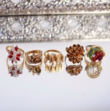 Set 5 Fashion Jewelry Rings Gold, Red, Brown