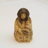 Signed Japanese Hand Carved Ivory Netsuke - Rolling Face Good/Bad Faces