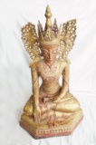 Thai Engraved Vintage Buddha Statue Figure Legs Crossed