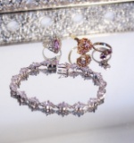 Set 3 Fashion Jewelry Rings/1 Purple Stone Link Bracelet