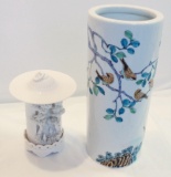 Set 2 - Made in Hong Kong Bird Vase & Black Tree Lacker Wear Container