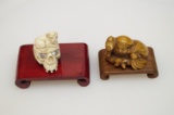 SET OF 2 Antique Ivory Skull With Rhinestones and Panther 1.2
