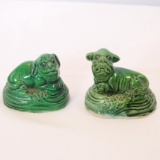 2 Miniature Porcelin Green Foo Dogs