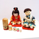 Japanese Bisque Doll Pair - Boy and Girl, & Face Shape Stacking Containers