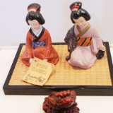 Lot- 2 Kyoto Classic Women On Mat, & Carved Frog