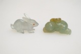 2 Jade Gilded Figurines, rabbit and Sleeping Buddha