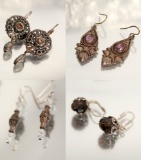 Set of 4 - Estate Vintage Jewelry 4 Earring Pairs Pierced Earrings ( Silver