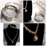 Set 3 - Vintage Fashion Chain Necklace with Pearl Pendant & 2 Bracelets