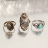 Set Of Sterling Silver Rings ; Abloni Ring & Two other rings