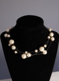 Set Pearl Chain Necklace & Pair Small Pearl Earrings