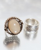 Set 2 Sterling Silver Rings ( One with white stone in center, other Engrave