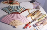 Lot of - 13 Fans, 2 Mini Figurines, Cards, Box of 22 Sets of Japanese Post