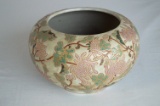 Tan Vase Bowl With Flowers and Vines Design