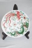 Chinese 5 Clawed Dragon Plate With Stand (Slightly Cracked in Center)