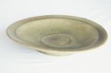 Crackled Mossy Green Parrot Warped Shallow Bowl Plate