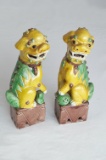 A Pair Of Famille Glazed Models Of Buddhistic Lions - Kangxi Period