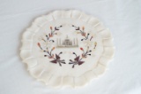 White Porceliin Plate Scalloped Edge With Two Vine Branches and Temple in M