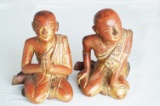 Set of 2 - Carved Buddhist Monks Kneeling