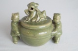 Young Cheng P.588, v.2. 1723-35 Green Figurines Holding Koro And Cover