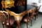 FRENCH BAROQUE ANTIQUE DINING TABLE WITH MARBLE TOP AND 6 CHAIRS