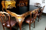 FRENCH BAROQUE ANTIQUE DINING TABLE WITH MARBLE TOP AND 6 CHAIRS