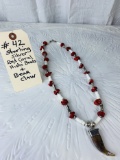 Sterling Silver & Red Coral Hishi Beads & Bear Claw Necklace