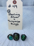 (3) Sterling Silver & Turquoise Rings