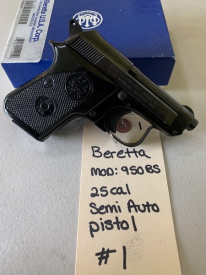 Beretta Model 950BS S/N: BU83712V 25 Cal Semi Auto Pistol