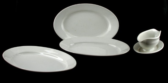 3 WWII GERMAN OVAL SERVING PLATTERS & 1 GRAVY BOAT