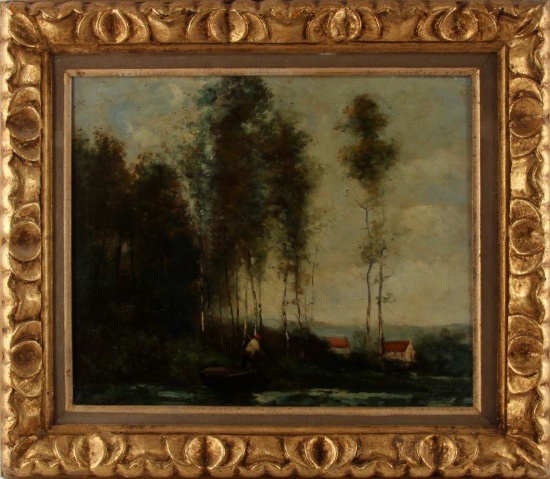 SCHOOL OF COROT C1860 OIL IMPRESSIONIST LANDSCAPE