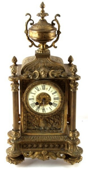 ANTIQUE NEO CLASSICAL VICTORIAN BRASS MANTLE CLOCK