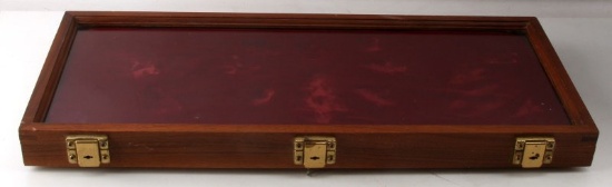WOOD AND GLASS 24 X 10 X 2 INCH DISPLAY CASE