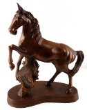 HAND CARVED WOOD STALLION SCULPTURE