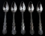 5 ANTIQUE SILVER GRAPEFRUIT FIDDLE SPOON SET