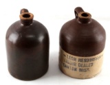 ANTIQUE RUSTIC WHISKEY & WATER STONEWARE CROCKS