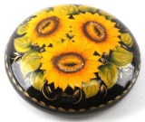 VINTAGE SIGNED RUSSIAN LAQUER BOX W SUNFLOWERS