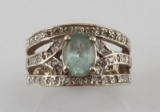 14KT WHITE GOLD AQUAMARINE DIAMOND LADIES RING