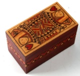 ANTIQUE HAND CARVED PLAYING CARD DECK HOLDING BOX