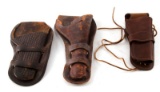 LOT OF 3 VTG TO ANTIQUE BROWN LEATHER HOLSTERS