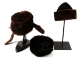 LOT OF 3 FUR LINED MILITARY WINTER CAPS WITH FLAPS