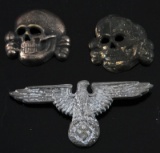 GERMAN WWII 2 SS SKULLS AND CAP EAGLE RZM STAMPED
